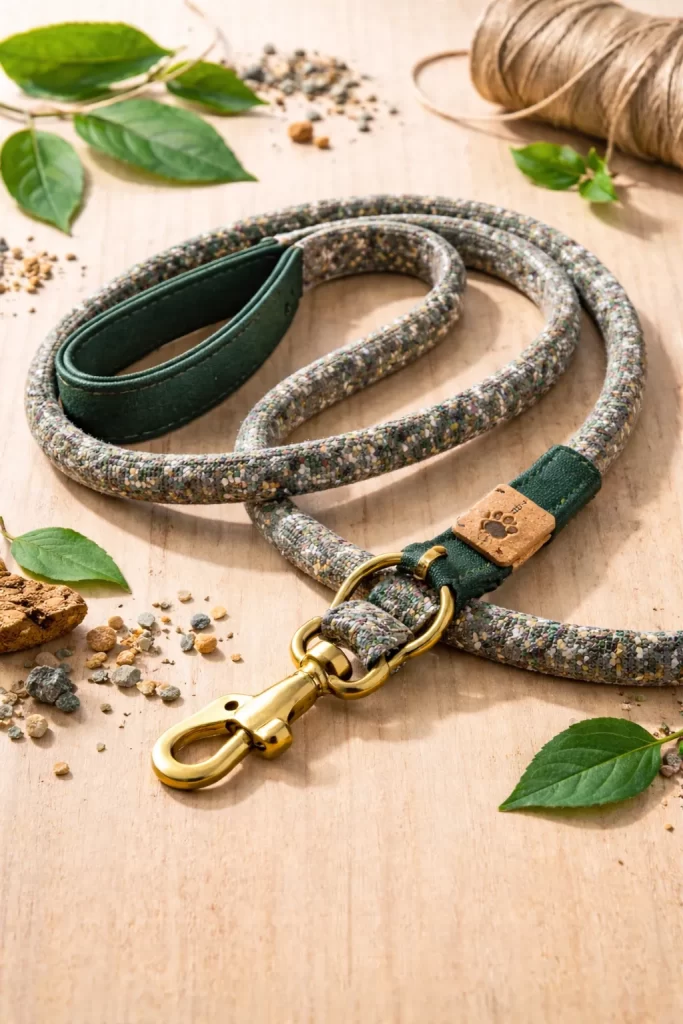Duurzame hondenriem, gemaakt van gerecyclede materialen. Stevig, stijlvol en milieuvriendelijk.