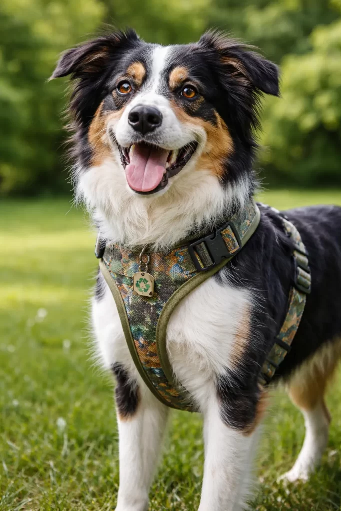Duurzaam, stijlvol hondentuig van gerecyclede materialen voor dagelijkse wandelingen.