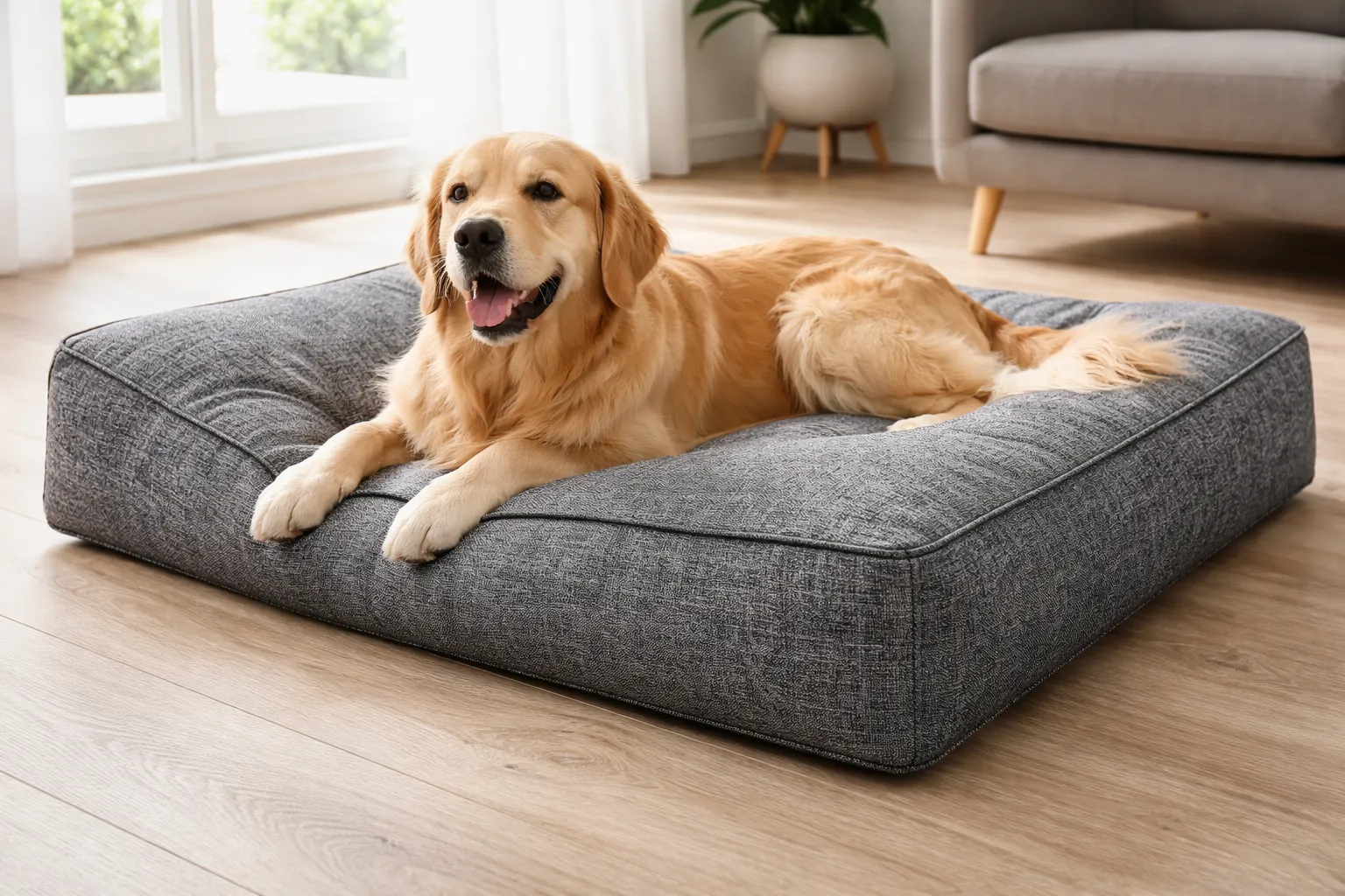 Zacht, duurzaam en comfortabel hondenkussen van gerecycled polyester voor dagelijks gebruik.