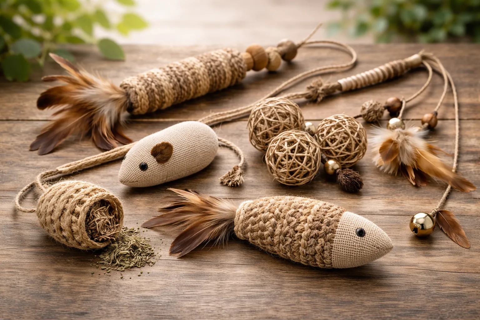 Duurzaam en speels kattenspeelgoed van natuurlijke materialen voor dagelijks plezier.