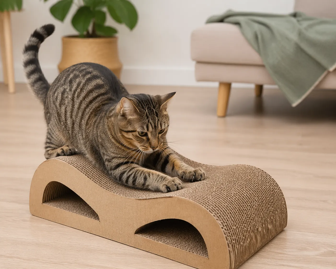 Duurzaam krabkarton voor katten, gemaakt van gerecycled karton en perfect voor dagelijks krabben.