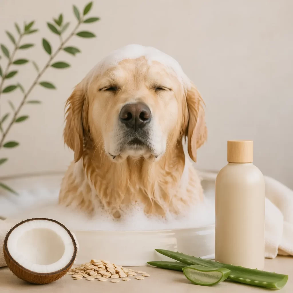 Zachte, natuurlijke verzorging voor een schone vacht en een rustige, gevoelige hondenhuid.