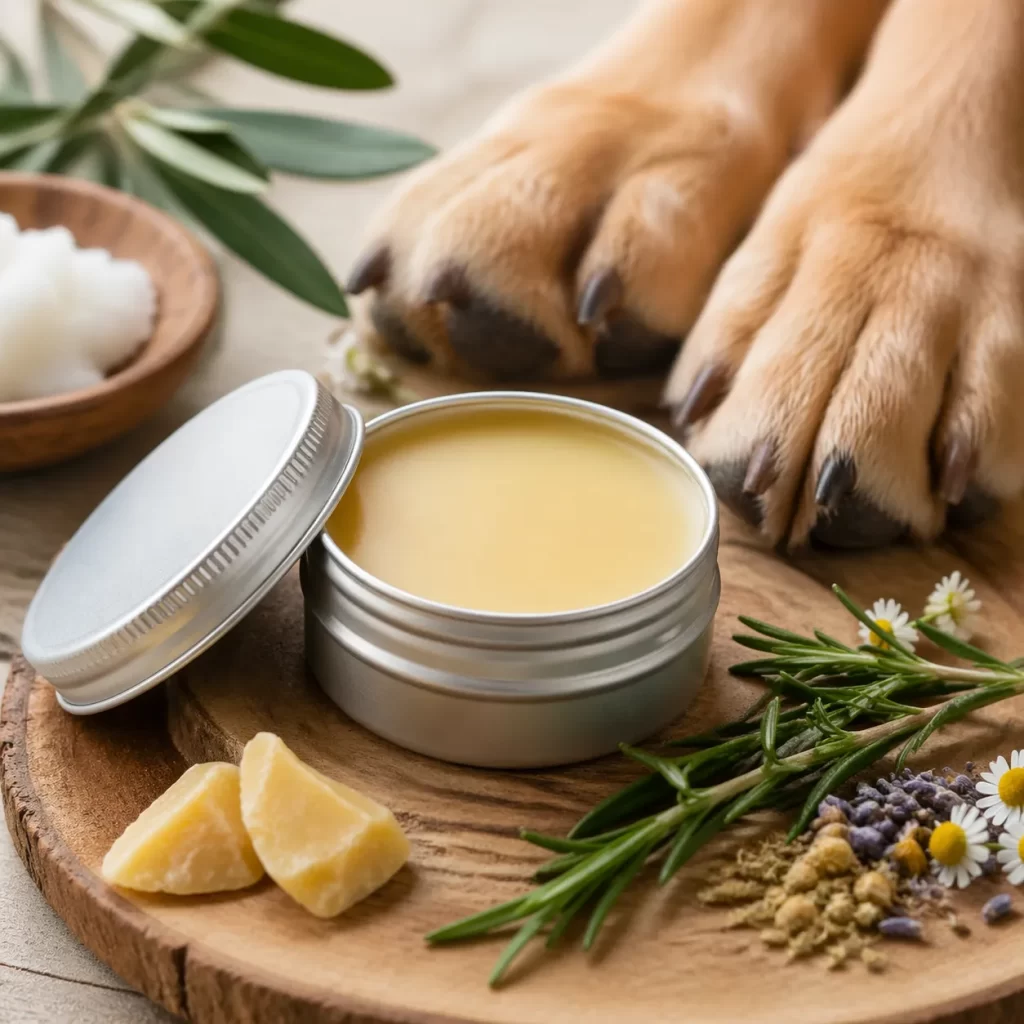 Zachte, verzorgende balsem voor droge en gevoelige hondenpootjes.